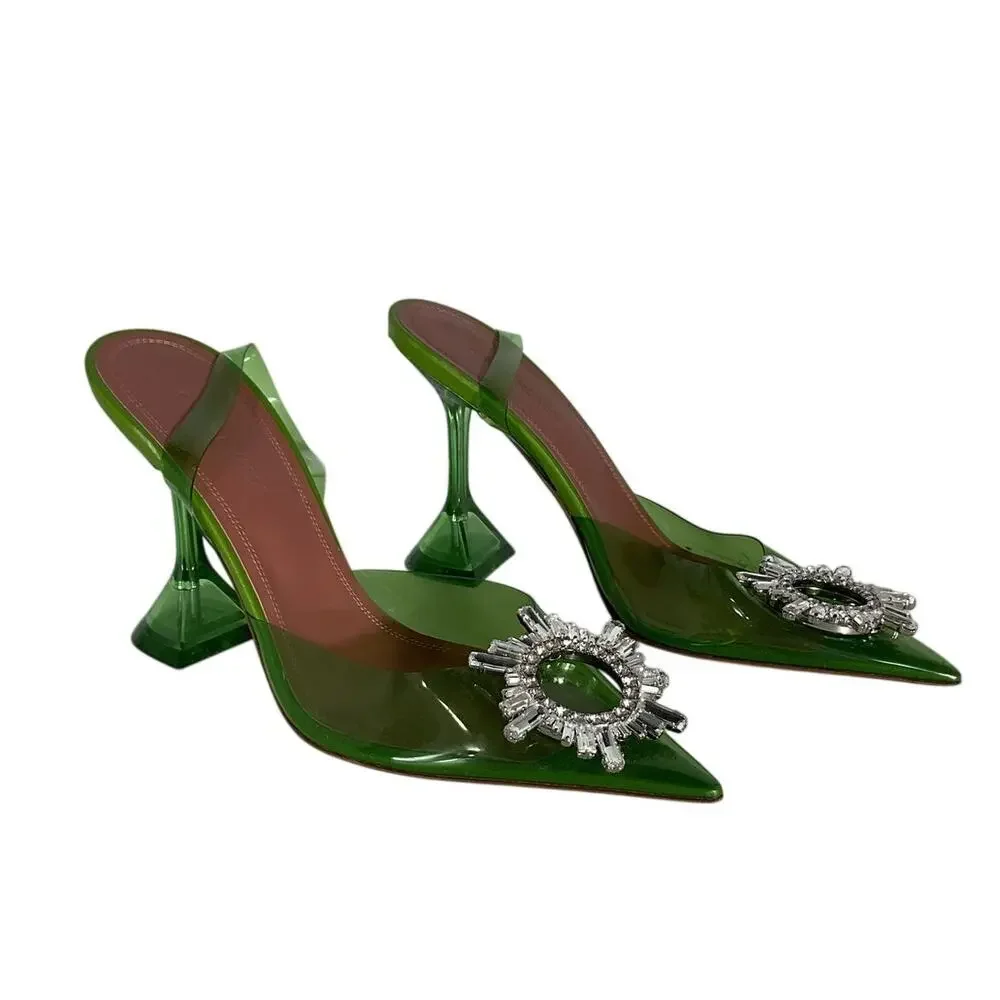 Amina Muaddi Embellished Green Begum Mules Size 36.5 IT / 6.5 US - Picture 2 of 6
